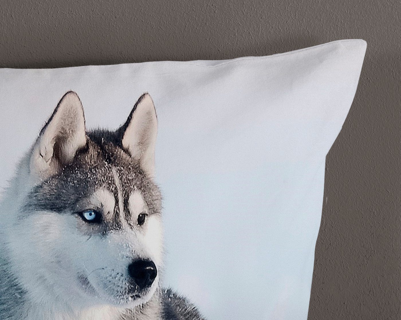 good morning Wendebettwäsche Sachar, Renforcé, 2 teilig, Baumwolle, 135x200, Reißverschluss, Wendeoptik, Winter, Husky, Blau – Bild 4 von 5