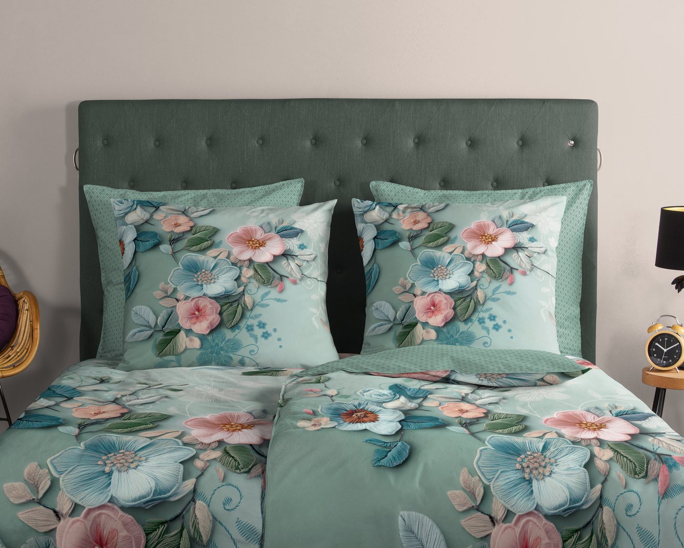 good morning Wendebettwäsche Taleen, Renforcé, 2 teilig, 100% Baumwolle, Renforcé, Reißverschluss, Wendeoptik, Blumen – Bild 3 von 5