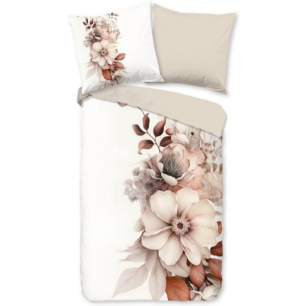 good morning Wendebettwäsche Vester, Renforcé, 2 teilig, 100% Baumwolle, Renforcé, Reißverschluss, Wendeoptik, Blumen, cream