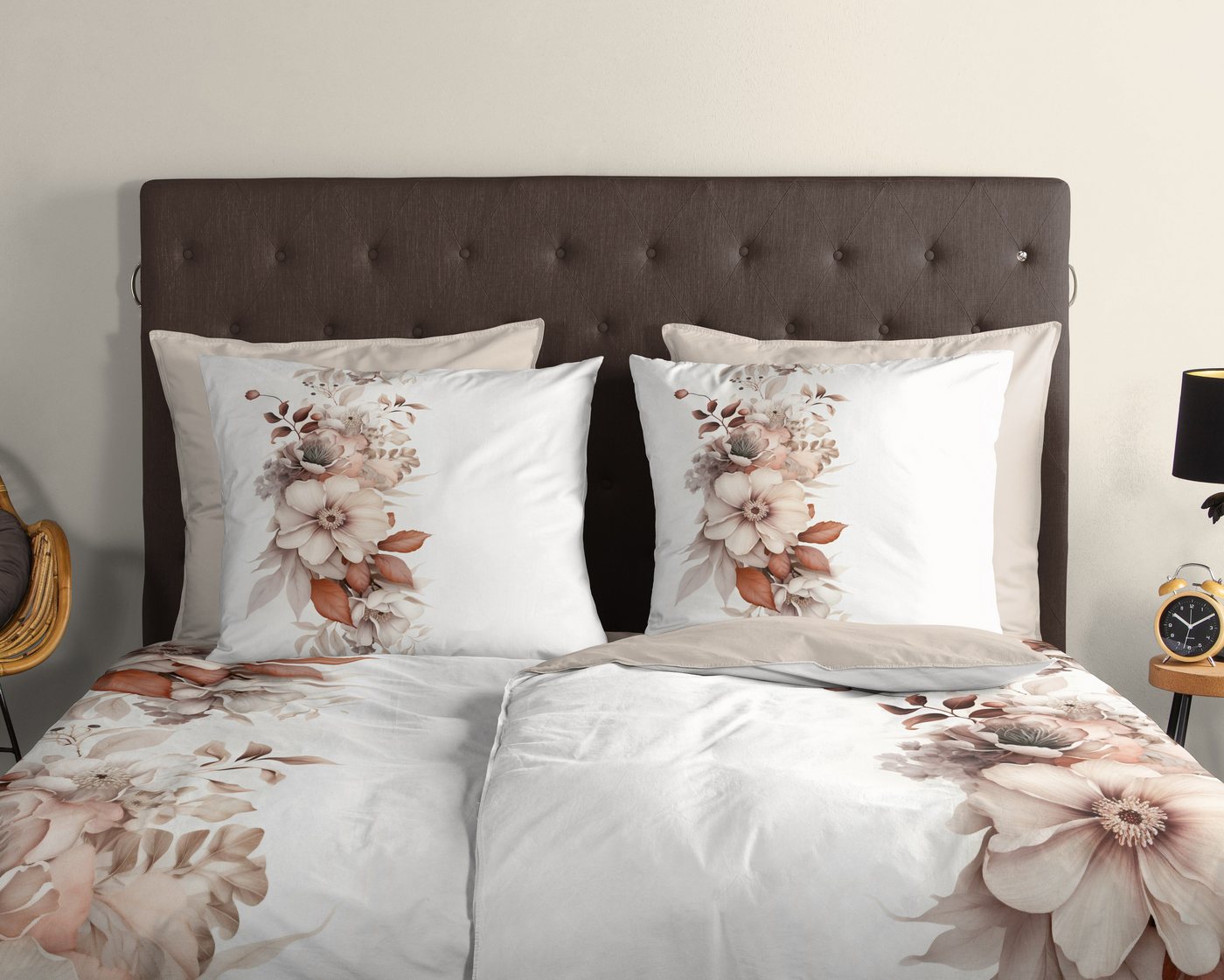 good morning Wendebettwäsche Vester, Renforcé, 2 teilig, 100% Baumwolle, Renforcé, Reißverschluss, Wendeoptik, Blumen, cream – Bild 3 von 5