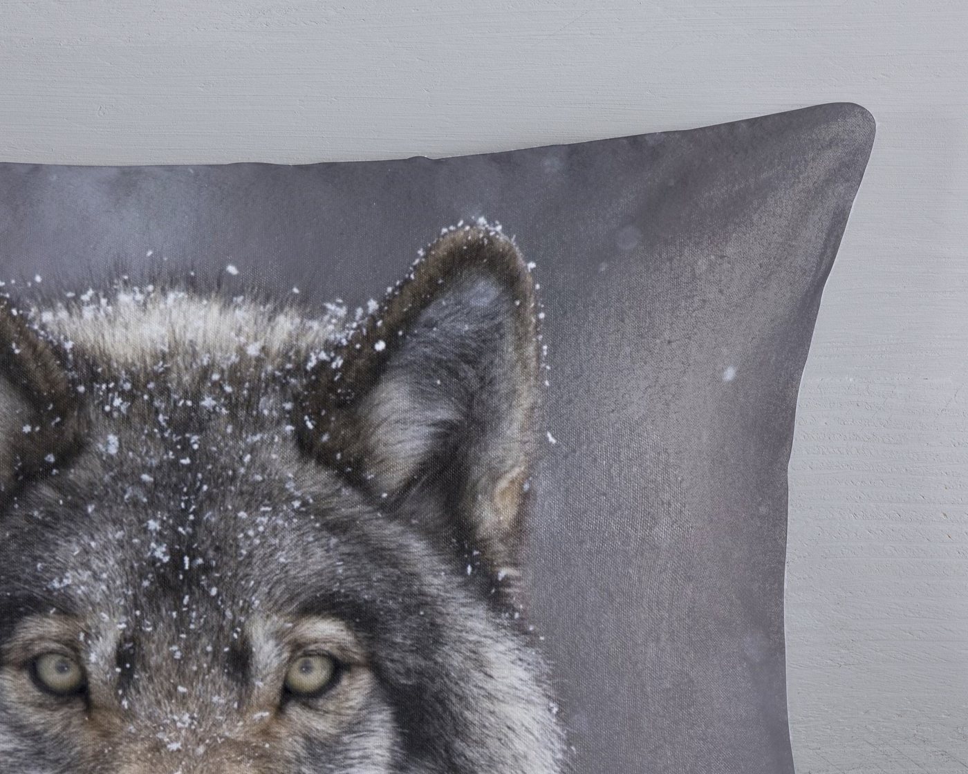 good morning Wendebettwäsche Wolfie, Biber, Flanell, 2 teilig, Flanell, Biber, Winter, Warm, Reißverschluss, Wendeoptik, Wolf, Grau – Bild 4 von 4