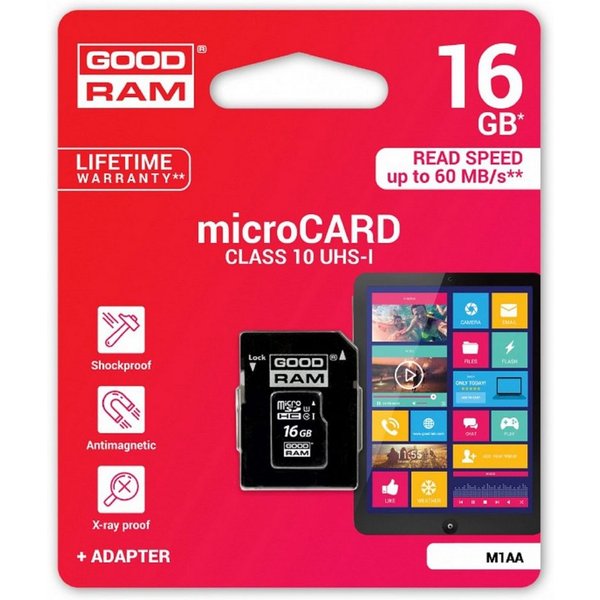 Goodram Speicherkarten MicroCARD Class 4 Class 10 UHS-I 256GB mit Adapter Speicherkarte (16 GB)
