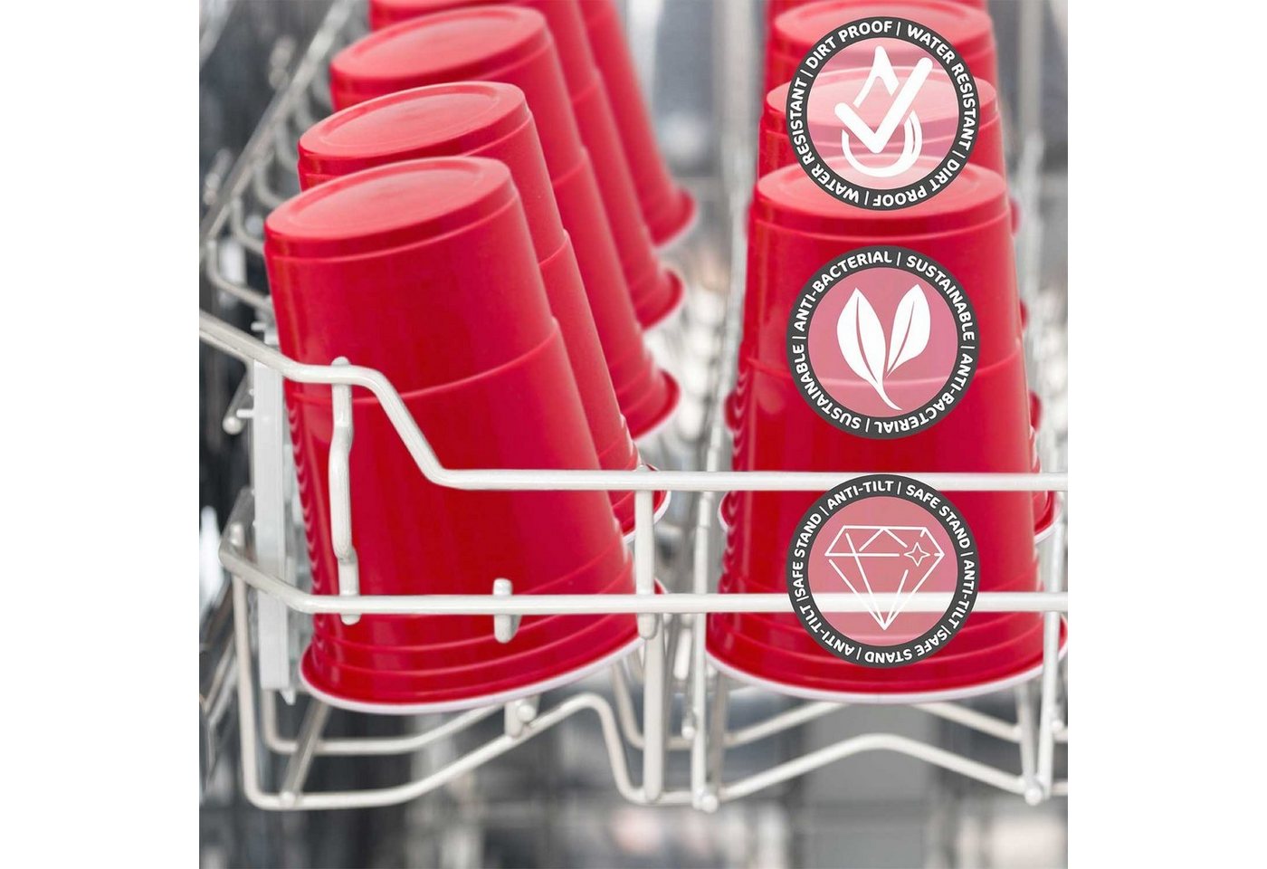 Goods+Gadgets Becher Wiederverwendbare Partybecher 50er Set – Dickwandige Beer Pong Becher, 100-tlg., Plastikbecher, Trinkbecher Getränkebecher – Bild 2 von 5