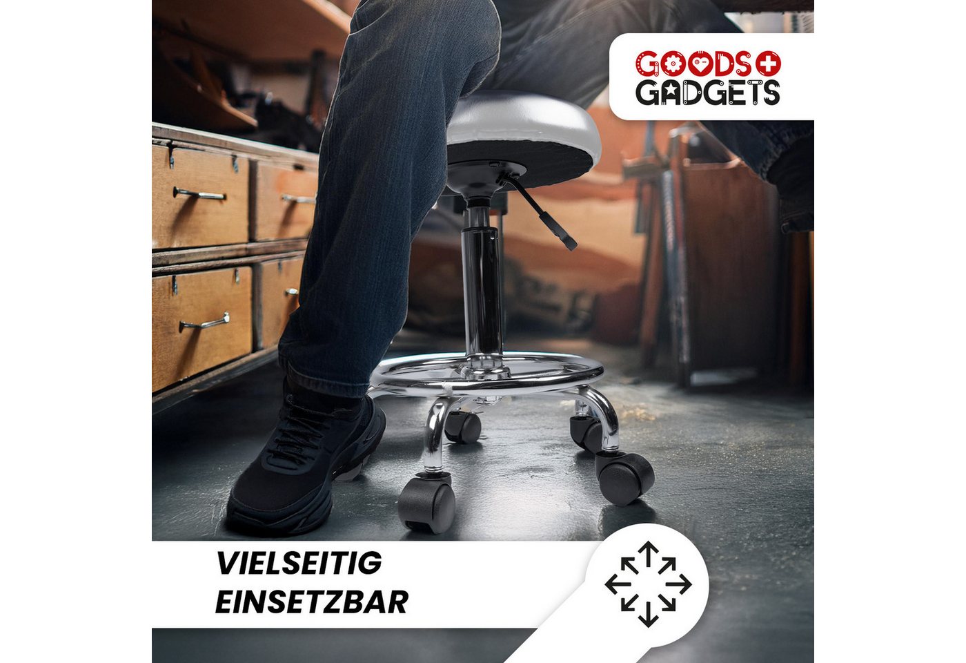 Goods+Gadgets Drehhocker Drehhocker – Arbeitshocker – Rollhocker – Höhenverstellbar Bürohocker (höhenverstellbarer), Praxishocker Rollhocker – Bild 5 von 5