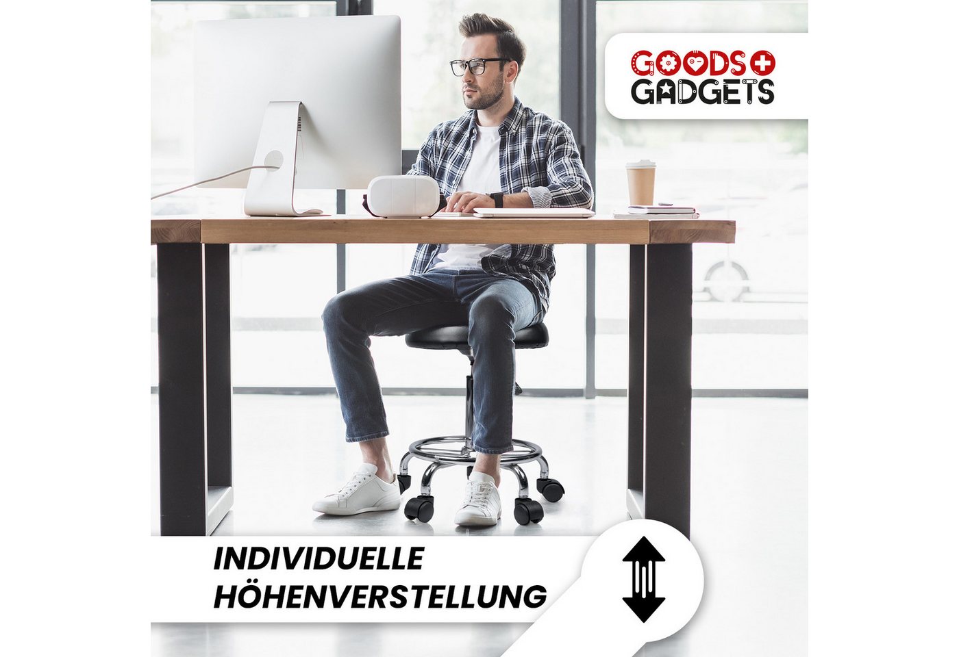 Goods+Gadgets Drehhocker Drehhocker – Arbeitshocker – Rollhocker – Höhenverstellbar Bürohocker (höhenverstellbarer), Praxishocker Rollhocker – Bild 3 von 5