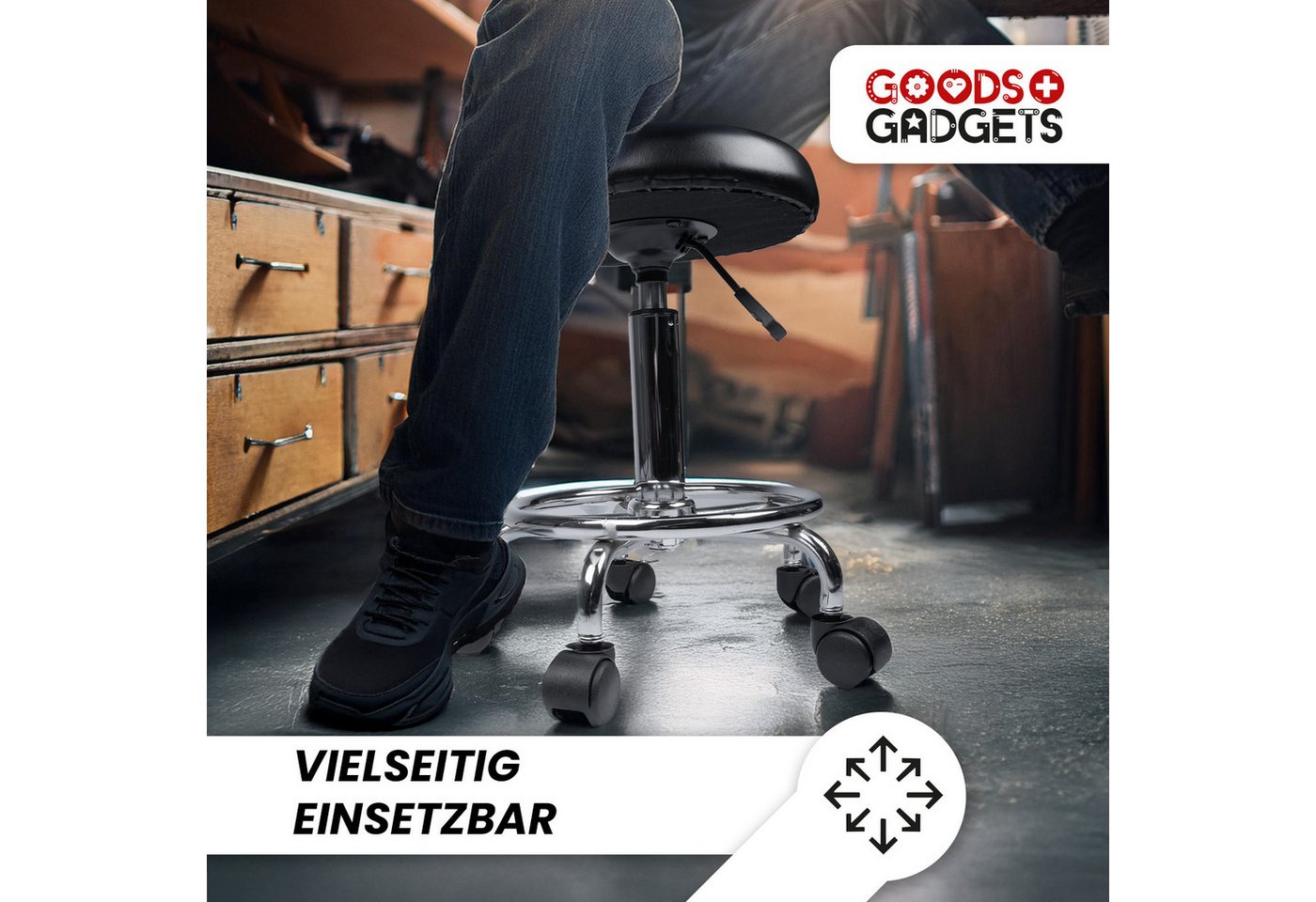 Goods+Gadgets Drehhocker Drehhocker – Arbeitshocker – Rollhocker – Höhenverstellbar Bürohocker (höhenverstellbarer), Praxishocker Rollhocker – Bild 5 von 5