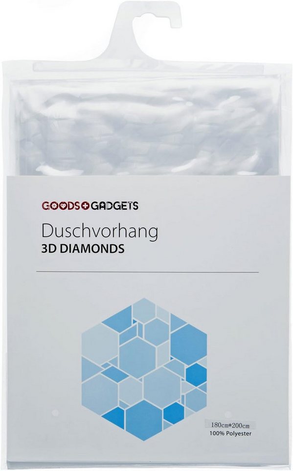 Goods+Gadgets Duschvorhang 3D Duschvorhang mit optischer Täuschung – Transparent & Anti-Schimmel (Transparent Diamonds, Weiß, Periodensystem, Facebook & Bambus  – Bild 4 von 4
