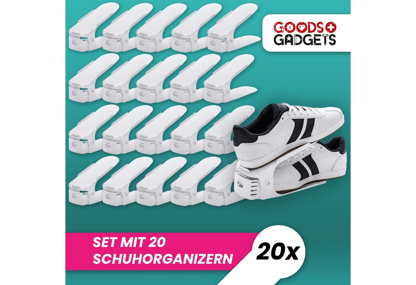 Goods+Gadgets Schuhstapler platzsparender Schuhstapler–Schuhorganizer fur regal & höhenverstllbar, im Schuhregal Schuhordner - 10 Paar – Bild 2 von 5