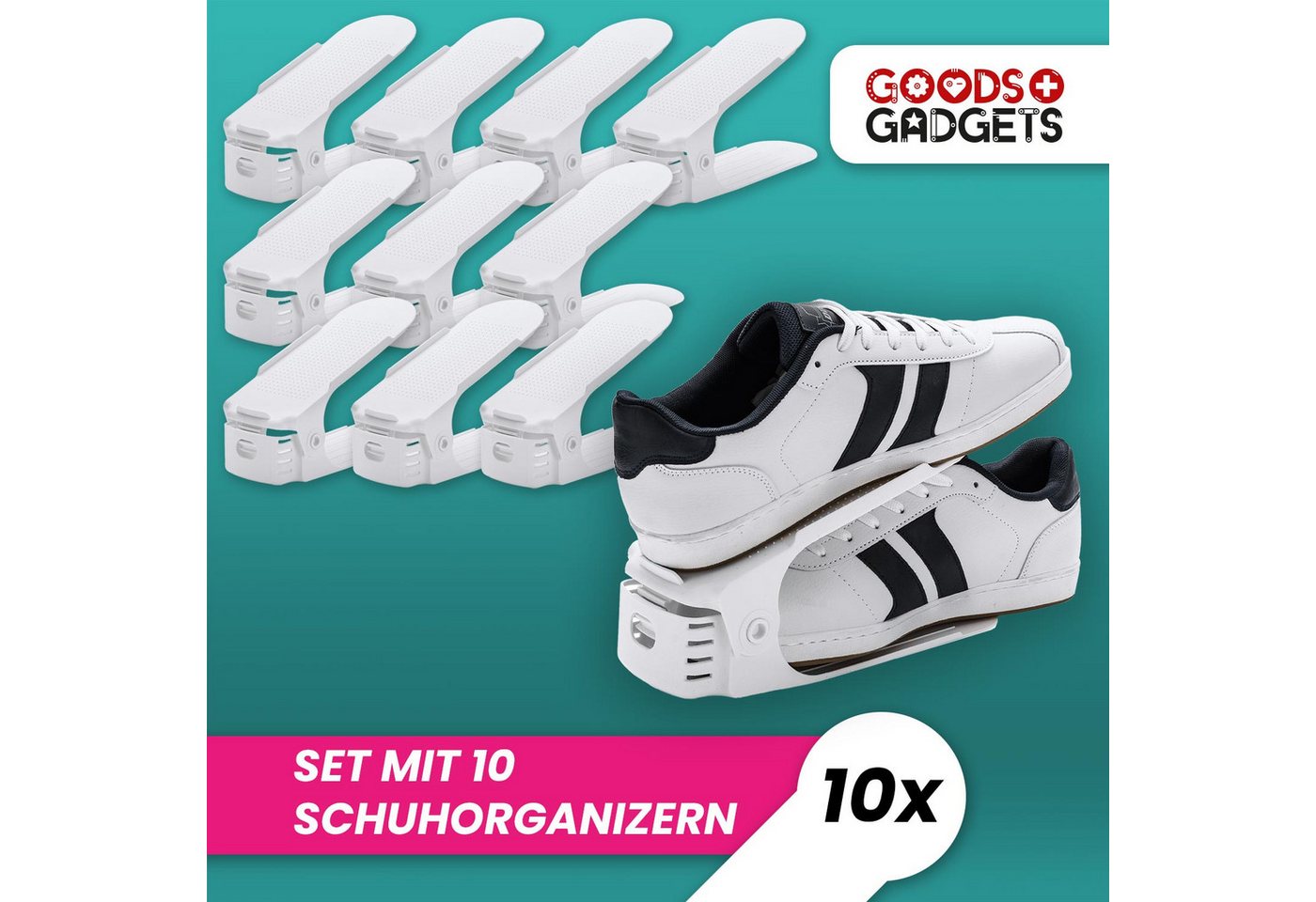 Goods+Gadgets Schuhstapler platzsparender Schuhstapler–Schuhorganizer fur regal & höhenverstllbar, im Schuhregal Schuhordner - 5 Paar – Bild 2 von 5