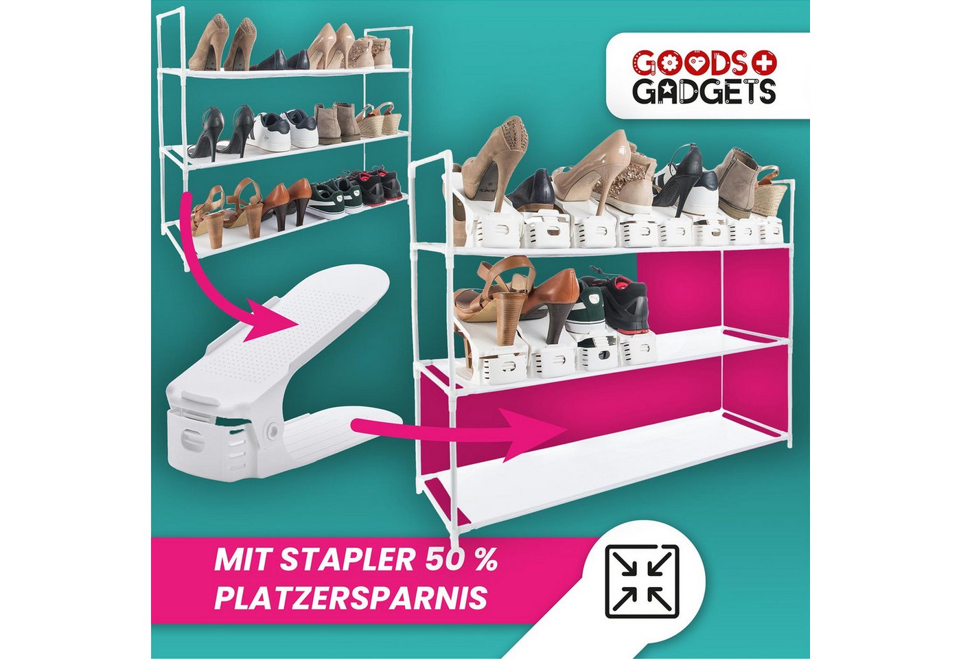 Goods+Gadgets Schuhstapler platzsparender Schuhstapler–Schuhorganizer fur regal & höhenverstllbar, im Schuhregal Schuhordner - 5 Paar – Bild 4 von 5