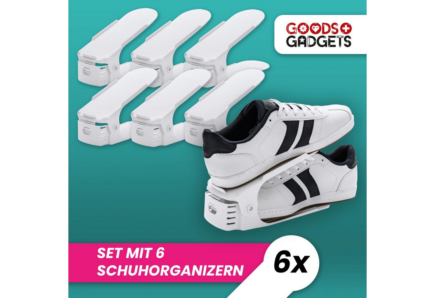 Goods+Gadgets Schuhstapler platzsparender Schuhstapler–Schuhorganizer fur regal & höhenverstllbar, im Schuhregal Schuhordner - 3 Paar – Bild 2 von 5