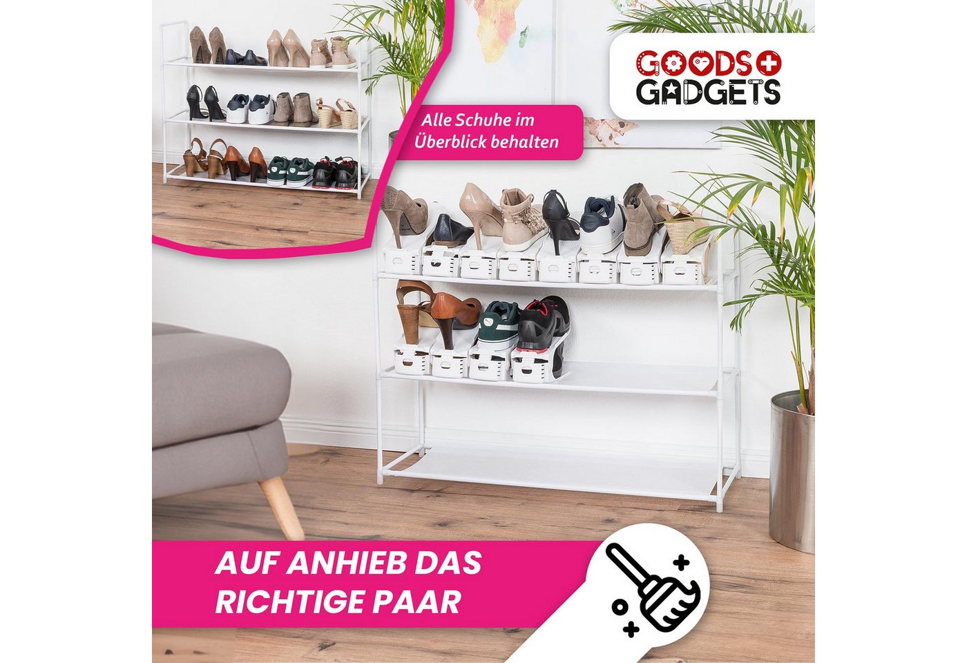 Goods+Gadgets Schuhstapler platzsparender Schuhstapler–Schuhorganizer fur regal & höhenverstllbar, im Schuhregal Schuhordner - 3 Paar – Bild 5 von 5