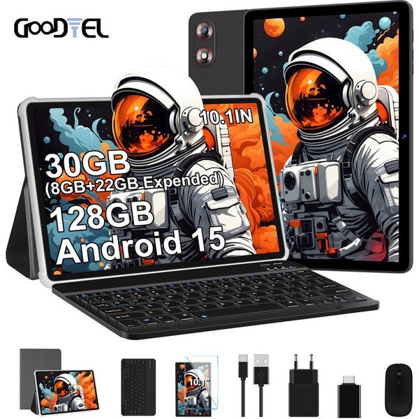 GOODTEL Tablet Android 15, WiFi, 30GB RAM 128GB Speicher/erweiterbar auf 1TB Tablet (10,1", 128 GB, Android 15, 8000 mAh, Widevine L1, Gemini AI, mit Zubehör Ta