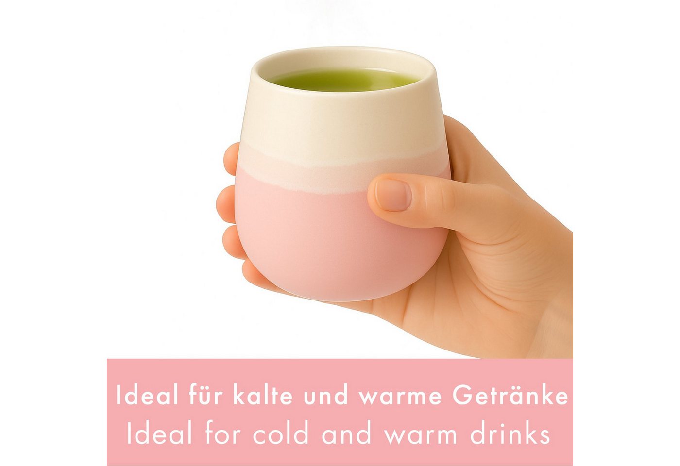 Goodwei Teeglas Japanisches Teebecher Set "Fuji Pink", modernes Design, 4-tlg., Keramik – Bild 2 von 5