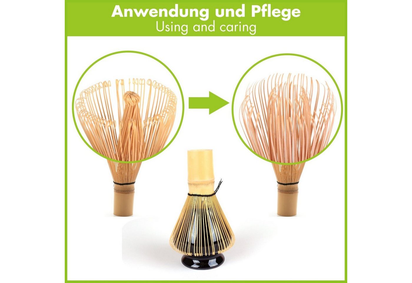 Goodwei Teelöffel Set Matcha-Löffel & -Besen, weiß,120 Borsten (2 Stück), Handgefertigt – Bild 3 von 3
