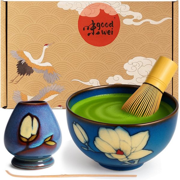 Goodwei Teeservice Matcha Teezeremonie Set "Magnolia" mit Teeschale, Besen und Halter (4-tlg), 1 Personen, Keramik, handgearbeitet