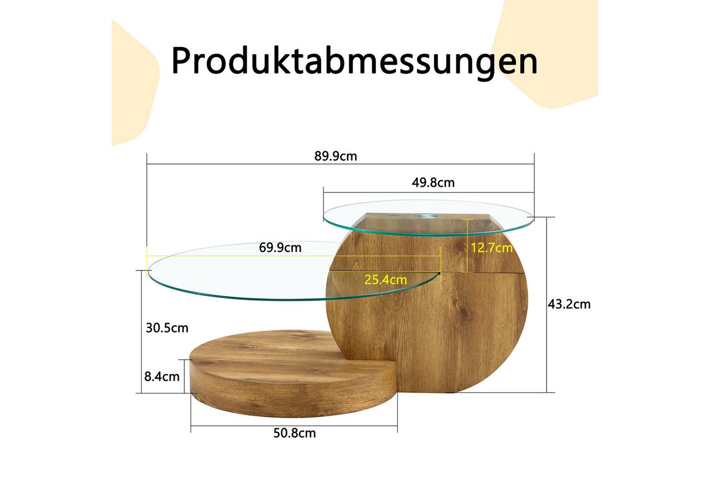 gopop Couchtisch 2er Set, Rundes Glas-Beistelltisch Wohnzimmertisch mit Stauraum, 6 mm Hartglasplatten, MDF-Basis, 90x70 cm – Bild 2 von 5