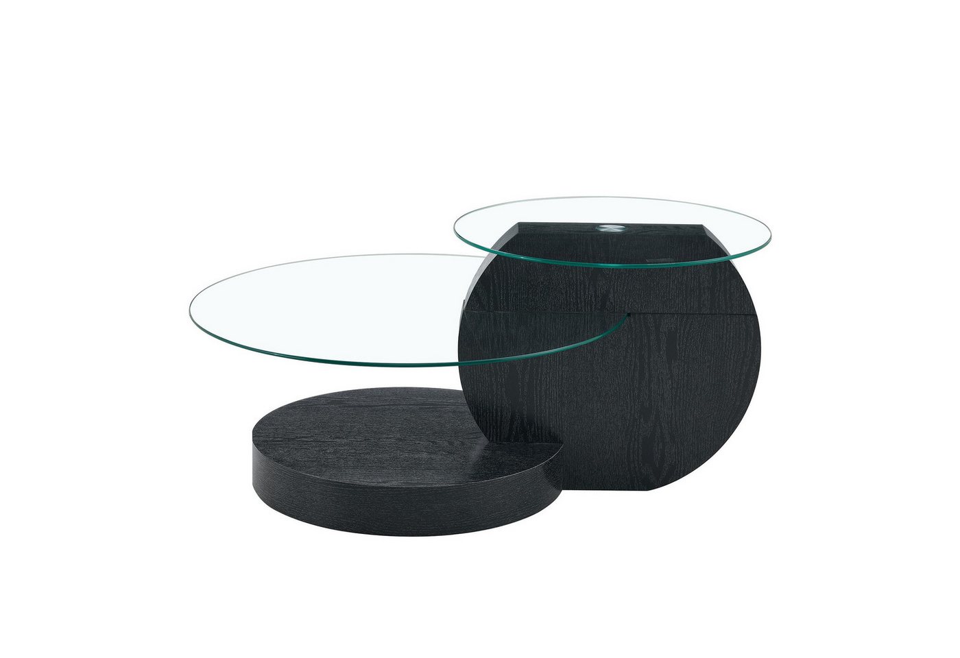 gopop Couchtisch 2er Set, Rundes Glas-Beistelltisch Wohnzimmertisch mit Stauraum, 6 mm Hartglasplatten, MDF-Basis, 90x70 cm – Bild 3 von 5