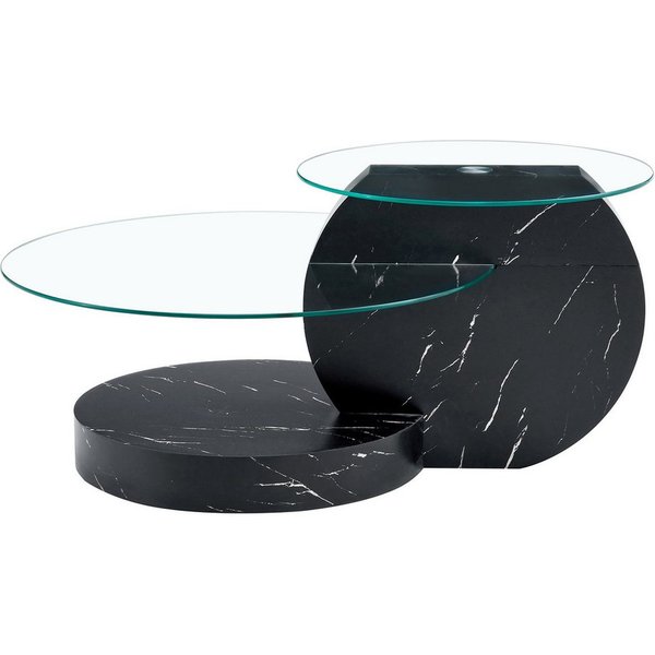 gopop Couchtisch 2er Set, Rundes Glas-Beistelltisch Wohnzimmertisch mit Stauraum, 6 mm Hartglasplatten, MDF-Basis, 90x70 cm