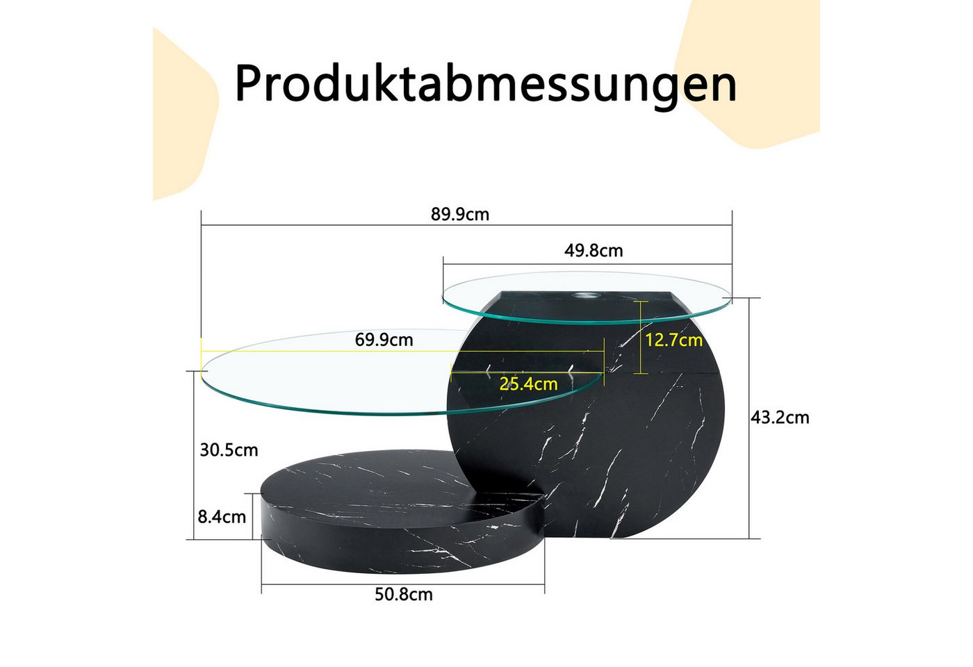 gopop Couchtisch 2er Set, Rundes Glas-Beistelltisch Wohnzimmertisch mit Stauraum, 6 mm Hartglasplatten, MDF-Basis, 90x70 cm – Bild 2 von 5