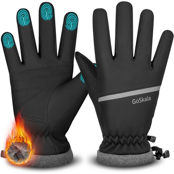 GoSkala Skihandschuhe Thermo Winterhandschuhe Touchscreen Fahrradhandschuhe Thermohandschuhe (Set) Touchscree, Wasserabweisend, Winddicht, Rutschfeste, reflekti