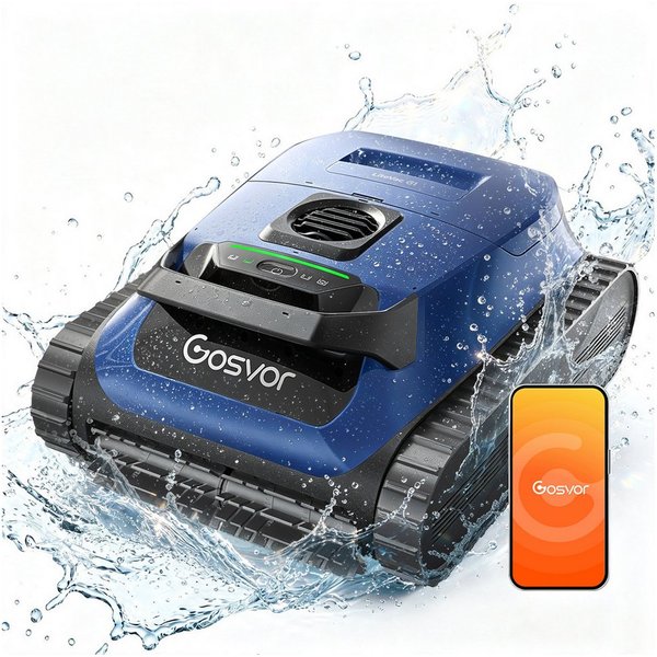 Gosvor Poolroboter LiteVac G1, 15000LPH/7800 mAh/200 Min/IPX8/200 m², (3μm Ultrafeiner Filter, Smart App-Steuerung & 5 Modi), 200 m², Poolroboter Wand und Boden