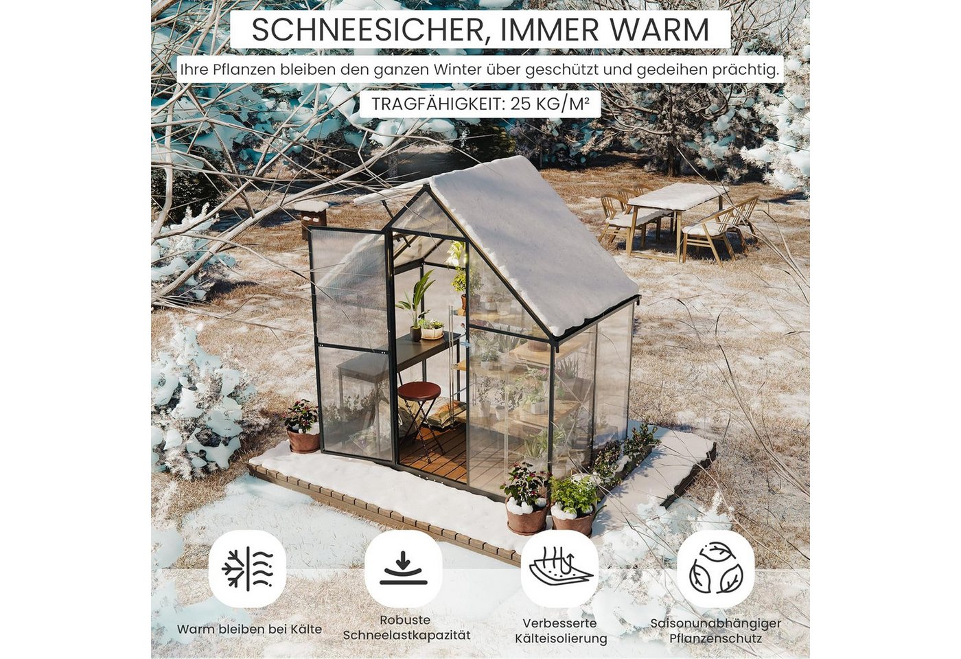 GOTLAND Gewächshaus Polycarbonat Gewächshaus mit abschließbarer Tür, Satteldach, mit Lüftungsfenster & Regenrinnen, Wetterfest für Terrasse & Garten – Bild 3 von 5