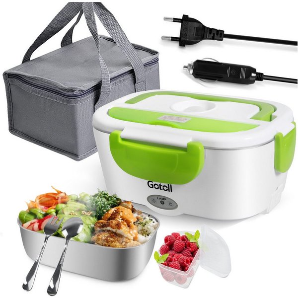 Gotoll Elektrische Lunchbox 1,95L Elektrische Lunchbox Brotdose 110V-220V für Auto & Zuhause, Edelstahl, (60W Schnellheizung, Edelstahl‑Innenbehälter), Elektris