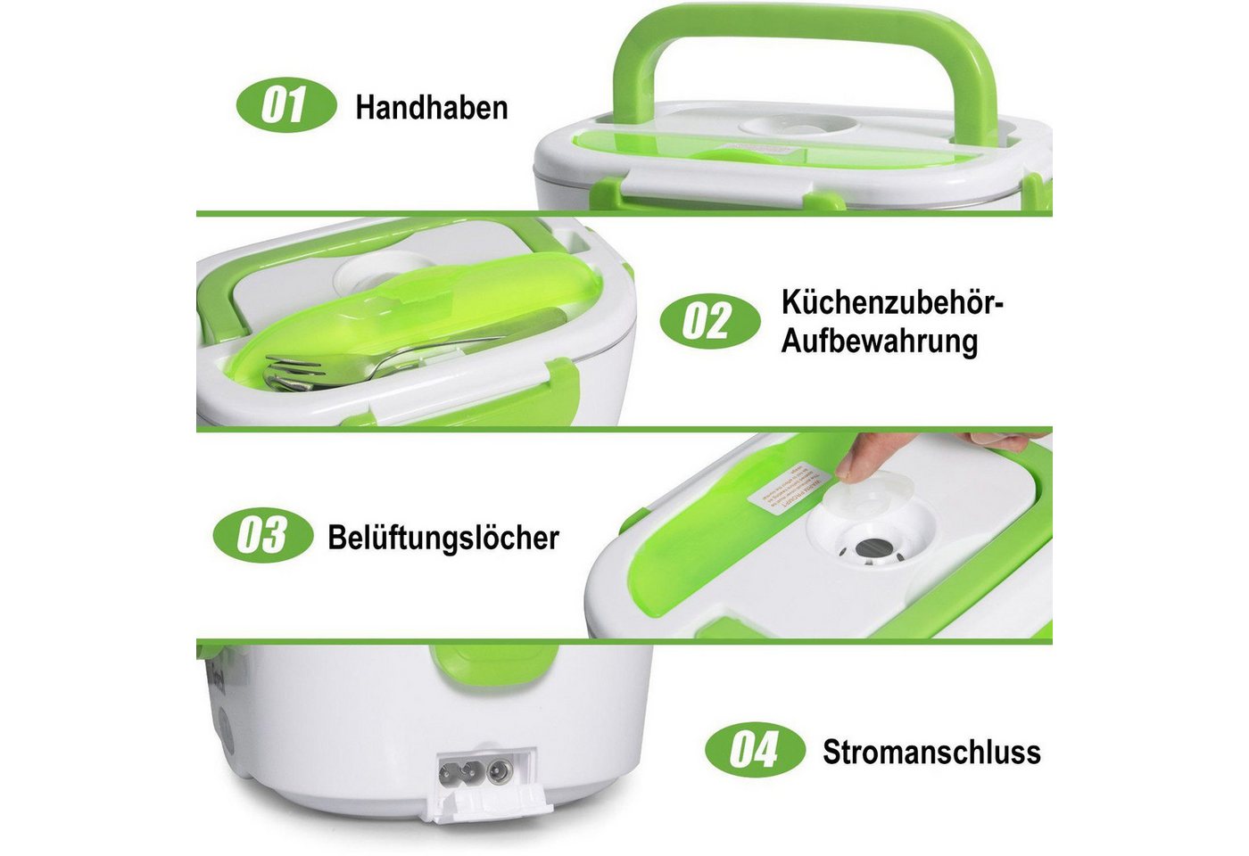 Gotoll Elektrische Lunchbox 1,95L Elektrische Lunchbox Brotdose 110V-220V für Auto & Zuhause, Edelstahl, (60W Schnellheizung, Edelstahl‑Innenbehälter), Elektris – Bild 2 von 5