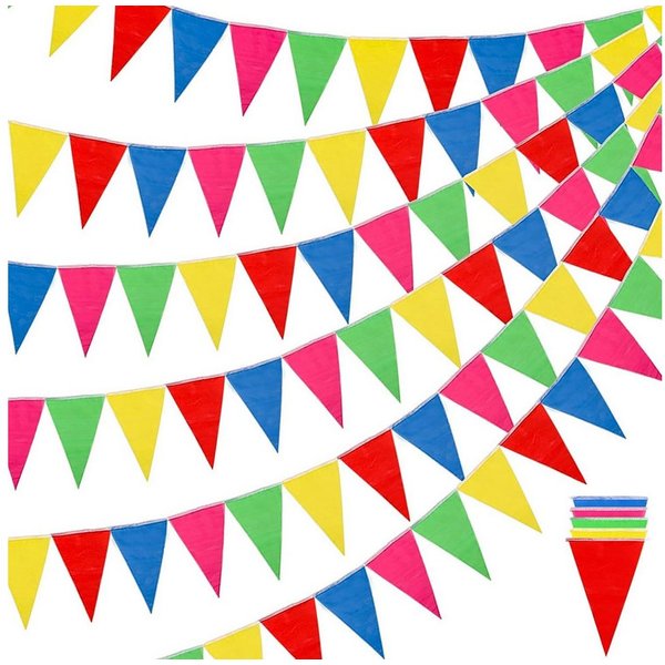 GOTPARTY Wimpelkette Bunte Wimpelkette, 100 m Gesamtlänge, wiederverwendbare Partygirlande