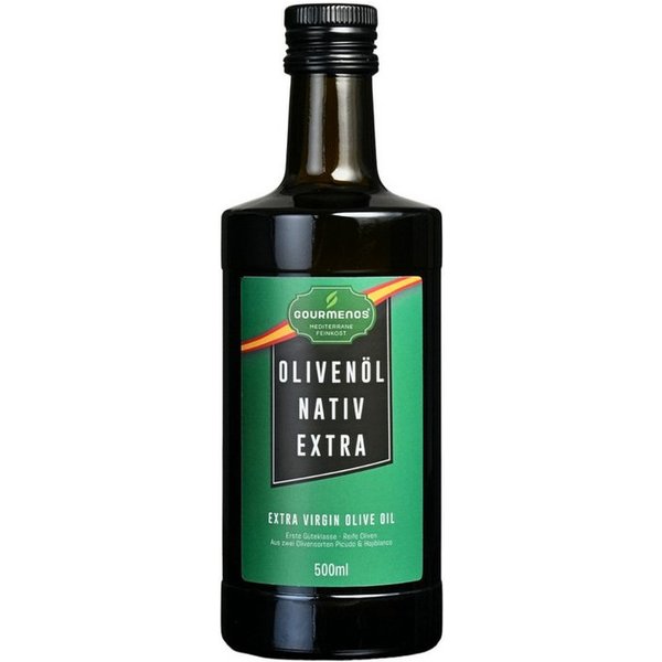 Gourmenos Speiseöl Natives Olivenöl Extra aus Granada, kaltgepresst, 1 x 0,5 l, 500 ml, 1 St., Kaltgepresst, nativ extra, aus Picudo- und Hojiblanca-Oliven