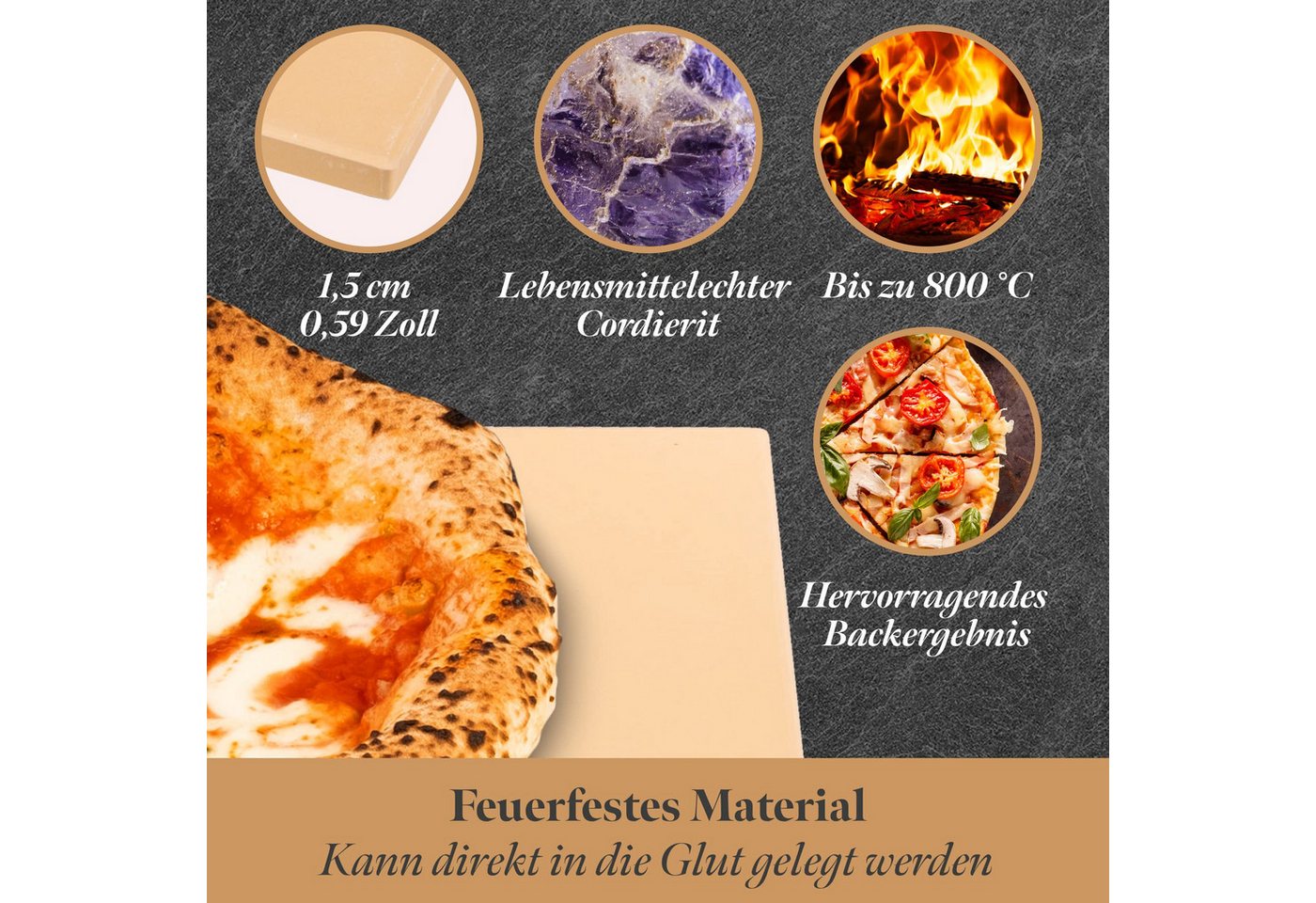 GOURMEO Backstein Pizzastein Set 38x30 cm mit Bambus-Schaufel für Ofen & Grill – Bild 3 von 5