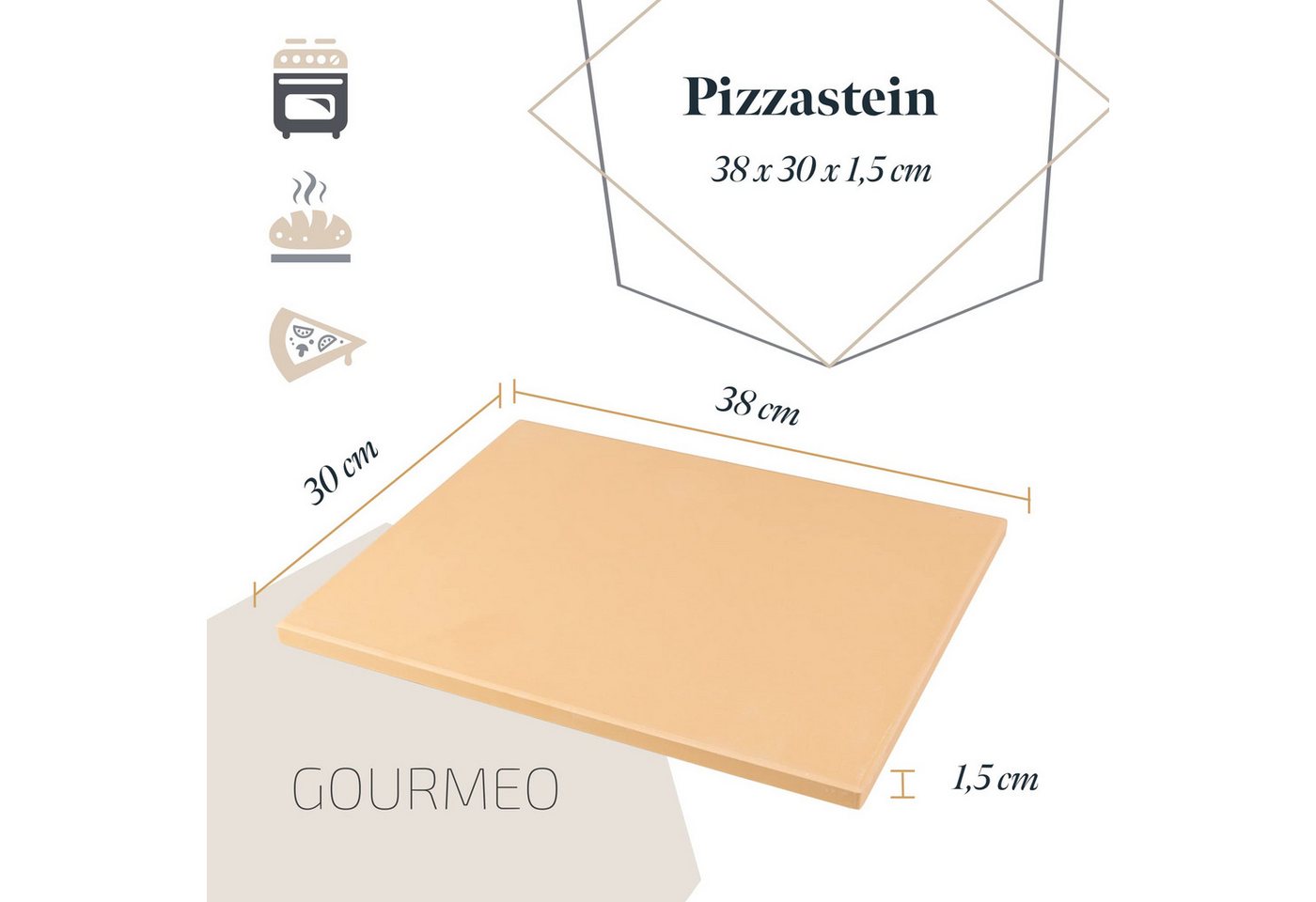 GOURMEO Backstein Pizzastein Set 38x30 cm mit Bambus-Schaufel für Ofen & Grill – Bild 4 von 5