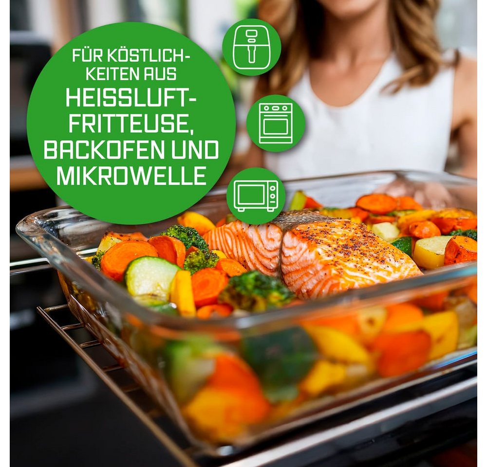 GOURMETmaxx Auflaufform Auflaufform transparent quadratisch 800ml, (1-St), aus Glas für Heißluftfritteuse & Ofen Zubereiten Garen Servieren – Bild 3 von 5
