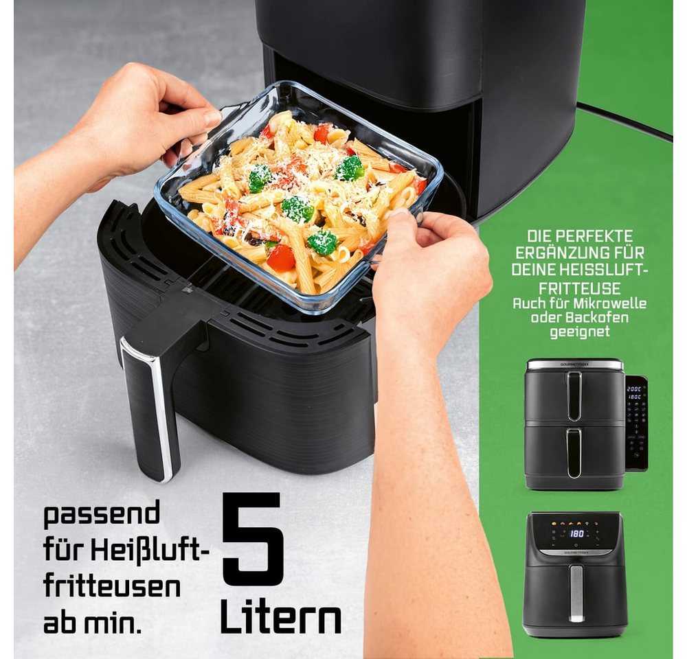 GOURMETmaxx Auflaufform Auflaufform transparent quadratisch 800ml, (1-St), aus Glas für Heißluftfritteuse & Ofen Zubereiten Garen Servieren – Bild 4 von 5