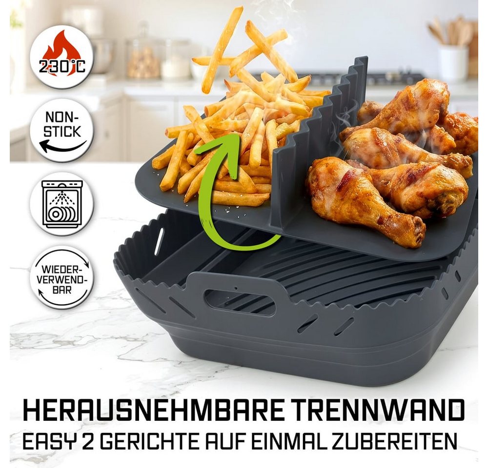 GOURMETmaxx Backform Silikonform Heißluftfritteuse ab 4 L - 2er-Set - mit Trennwand, (2-tlg), Heißluftfritteuse Zubehör Silikon Backform, kreieren, garen, servi – Bild 3 von 5