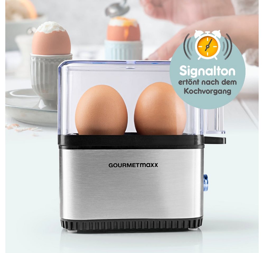 GOURMETmaxx Eierkocher kompakt für 2 Eier, 250 W, für perfekte Frühstückseier, mit Messbecher & Ei-Pick – Bild 3 von 5