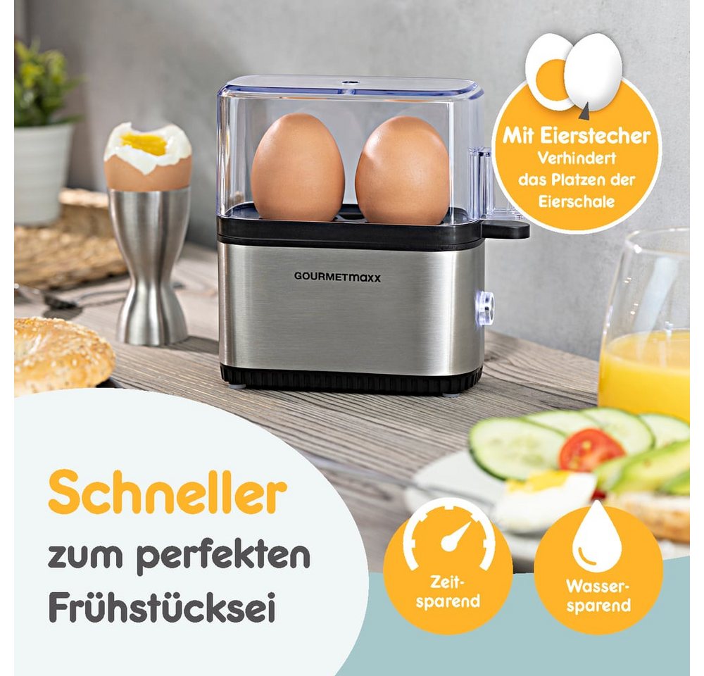 GOURMETmaxx Eierkocher kompakt für 2 Eier, 250 W, für perfekte Frühstückseier, mit Messbecher & Ei-Pick – Bild 5 von 5