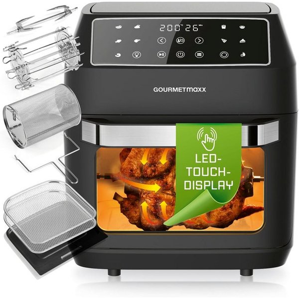GOURMETmaxx Heißluftfritteuse 12 L Airfryer, Fritteuse mit 9 Funktionen, Touchdisplay, 1700 W, 10 Programme, Touchdisplay und Timer-Funktion, Inkl. Zubehörpaket