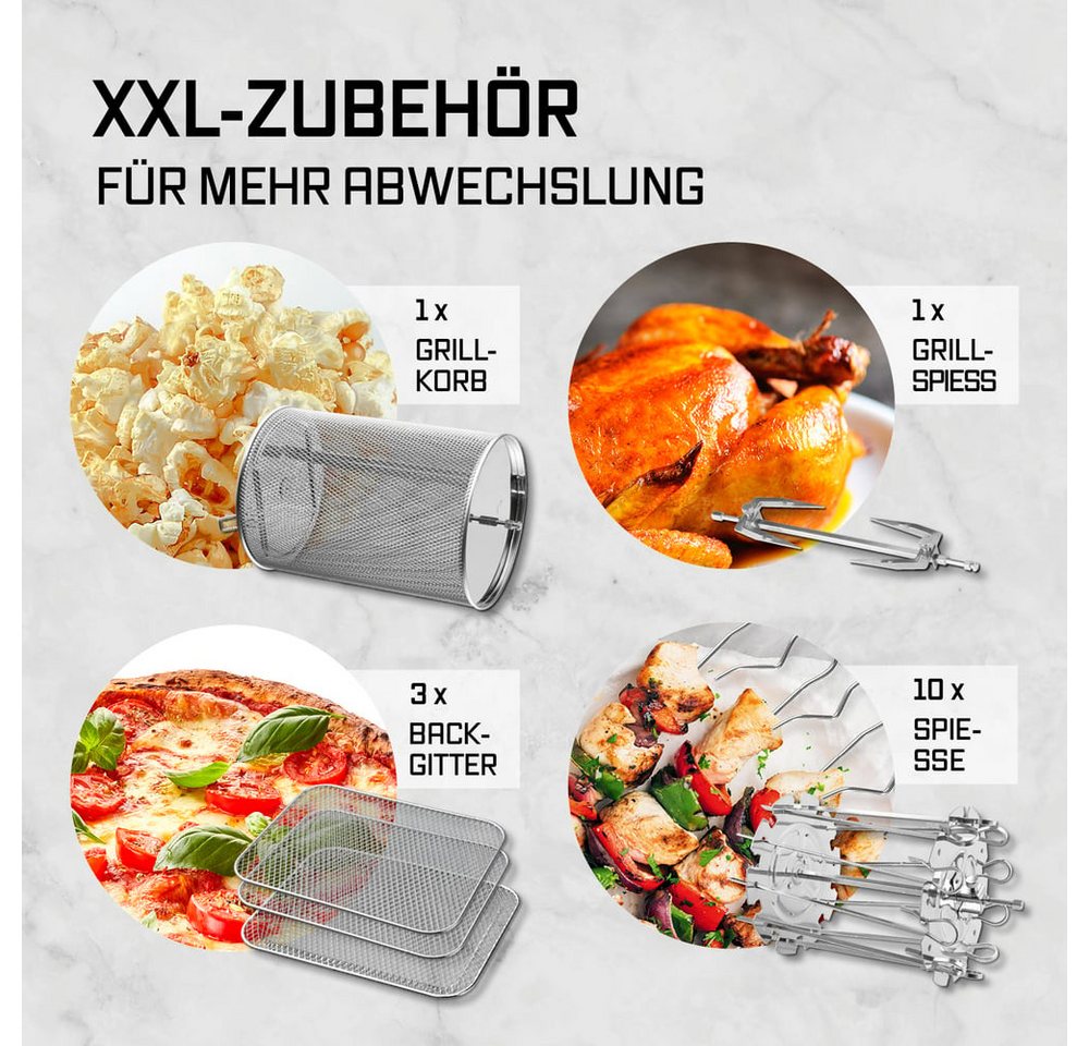 GOURMETmaxx Heißluftfritteuse Heißluftofen mit Panoramadach & Frontfenster, 1800 W, Airfryer, 12,5 l - 12 Programme – Bild 4 von 5