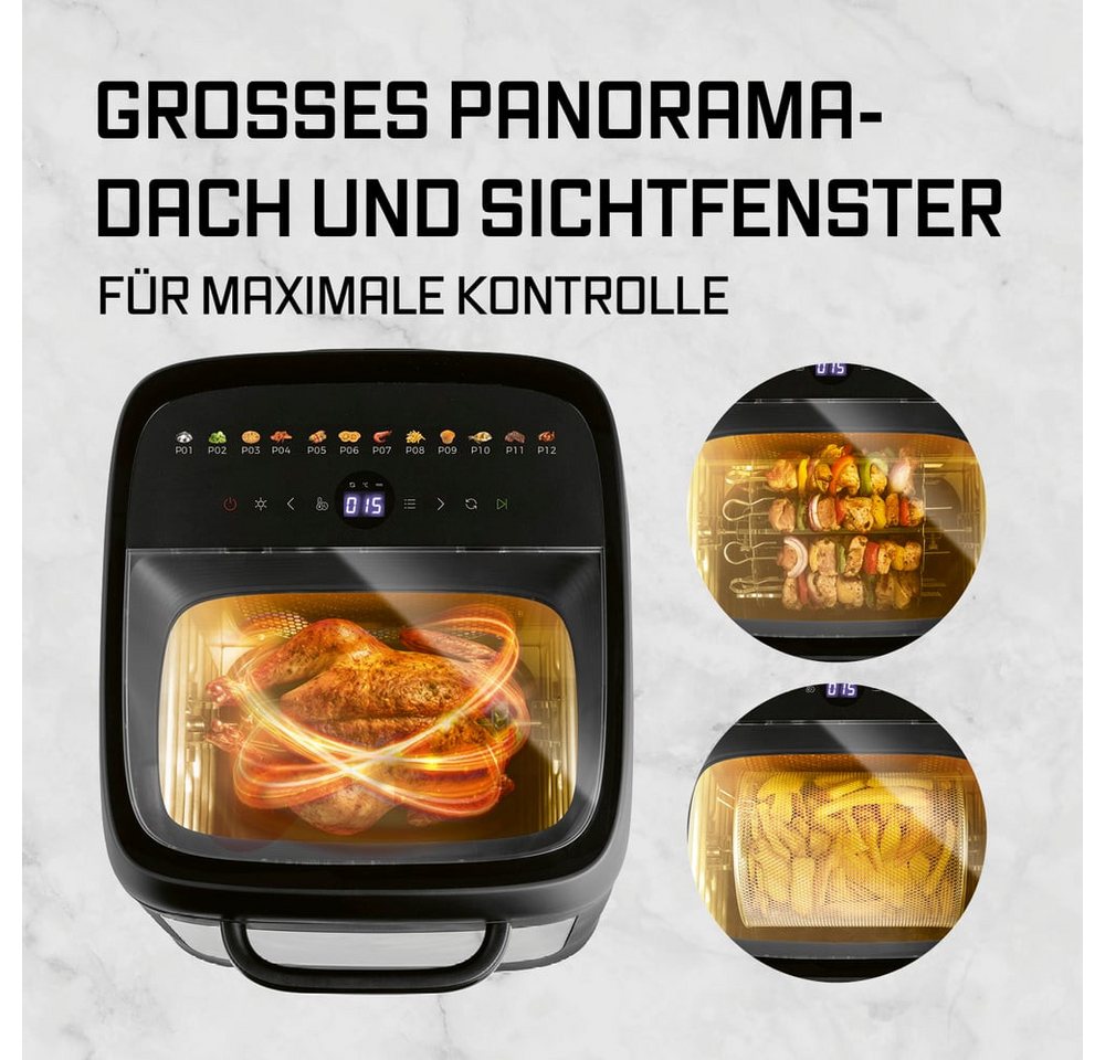 GOURMETmaxx Heißluftfritteuse Heißluftofen mit Panoramadach & Frontfenster, 1800 W, Airfryer, 12,5 l - 12 Programme – Bild 5 von 5