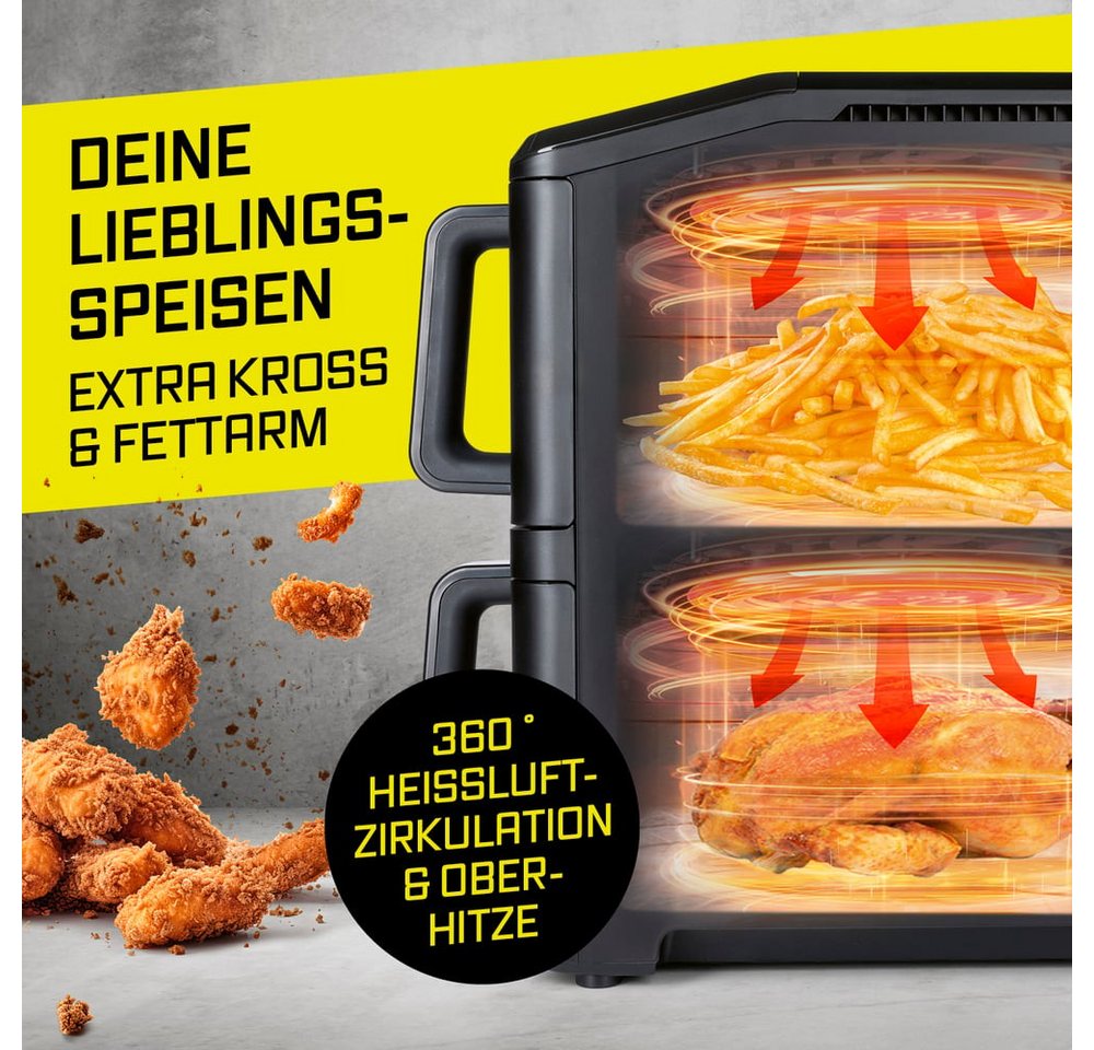 GOURMETmaxx Heißluftfritteuse Vertikale Doppelkammer-Heißluftfritteuse - 10 L - LED-Touchdisplay, 2400 W, GOURMETmaxx FryUp Vertikale Doppelkammer-Heißluftfritt – Bild 4 von 5