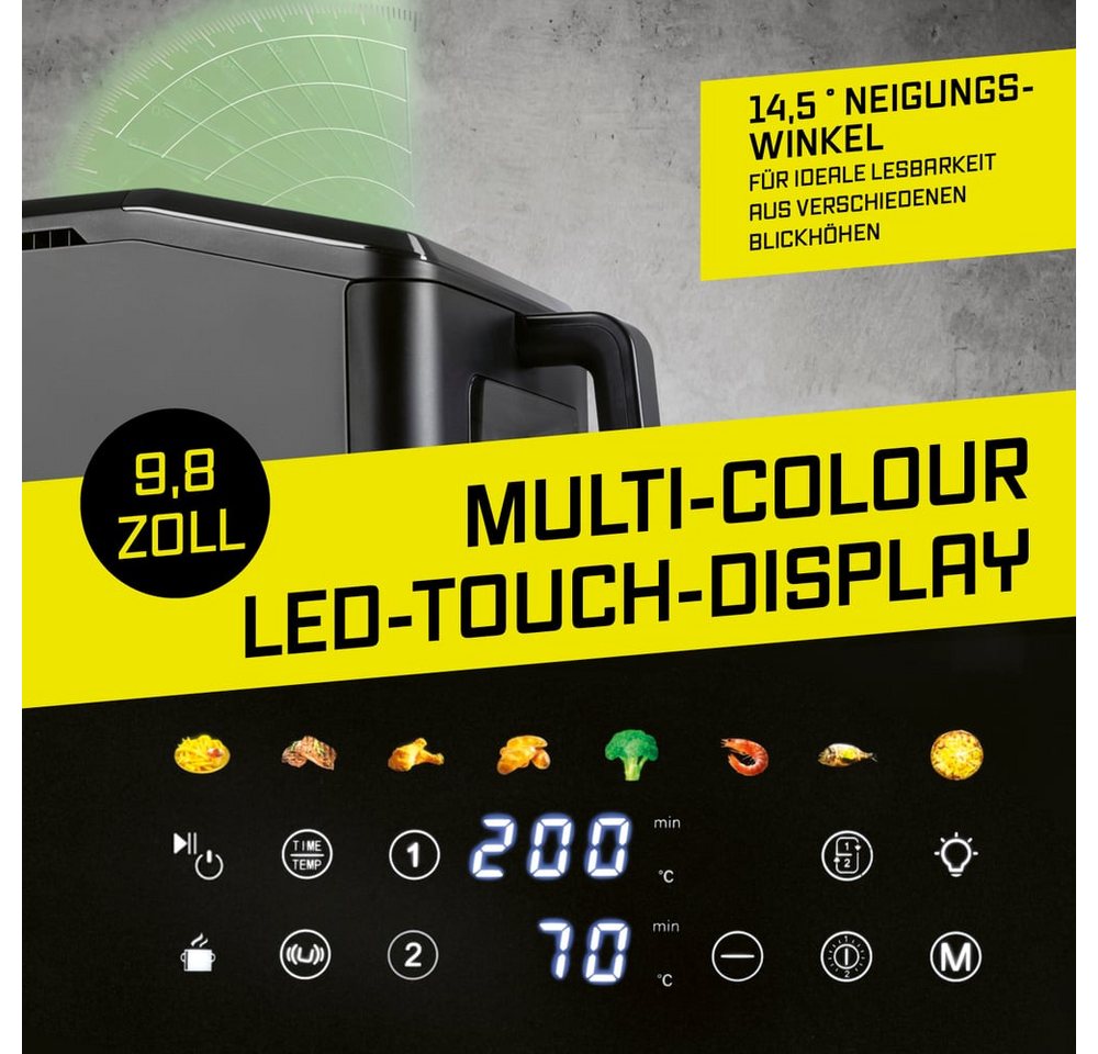 GOURMETmaxx Heißluftfritteuse Vertikale Doppelkammer-Heißluftfritteuse - 10 L - LED-Touchdisplay, 2400 W, GOURMETmaxx FryUp Vertikale Doppelkammer-Heißluftfritt – Bild 5 von 5