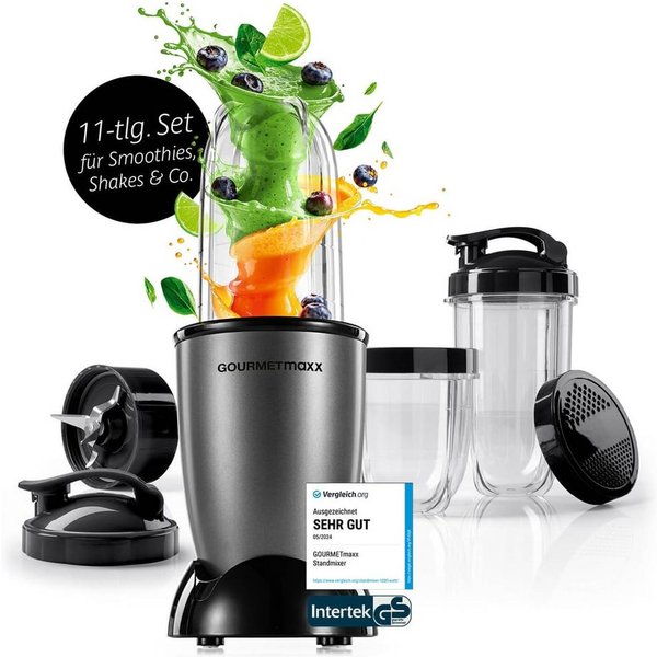 GOURMETmaxx Standmixer Mixer Mr. Magic 10-tlg. 400W anthrazit/schwarz, 400 W, inkl. Zubehör-Set L rot Speisen Smoothies Getränke 3 Mixbecher To-Go