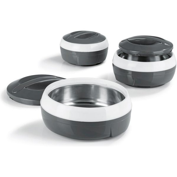 GOURMETmaxx Thermoschüssel Set 3-tlg., Polypropylen (PP)/Polyurethane (PU)/Edelstahl, 550/800/1300ml grau/weiß