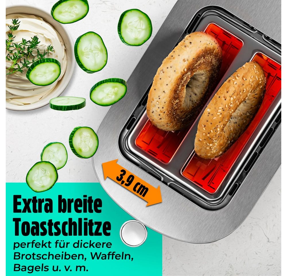 GOURMETmaxx Toaster Toaster 2 Scheiben Kurzschlitz mit Touch-Display, 800 W, 800W schwarz, 6 Bräunungsgrade, Touchscreen, Brötchenaufsatz – Bild 3 von 5
