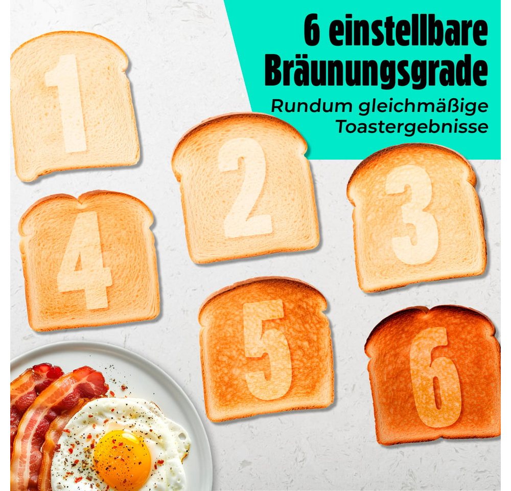 GOURMETmaxx Toaster Toaster 2 Scheiben Kurzschlitz mit Touch-Display, 800 W, 800W schwarz, 6 Bräunungsgrade, Touchscreen, Brötchenaufsatz – Bild 4 von 5