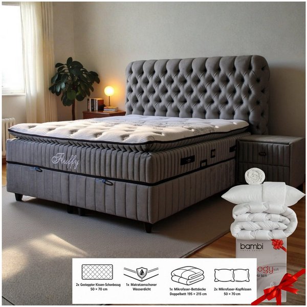 gowoll Boxspringbett mit Matratze mit Topper Comfort Bett Set Doppelbett, Polsterbett (Set, 4-St., 2 Bettkästen, 1 Matratze, 1 Kopfteil (Nachttisch optional), b