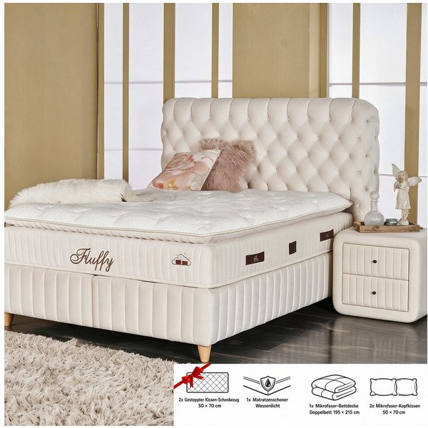 gowoll Boxspringbett mit Matratze mit Topper Comfort Bett Set Doppelbett, Polsterbett (Set, 4-St., 2 Bettkästen, 1 Matratze, 1 Kopfteil (Nachttisch optional), S