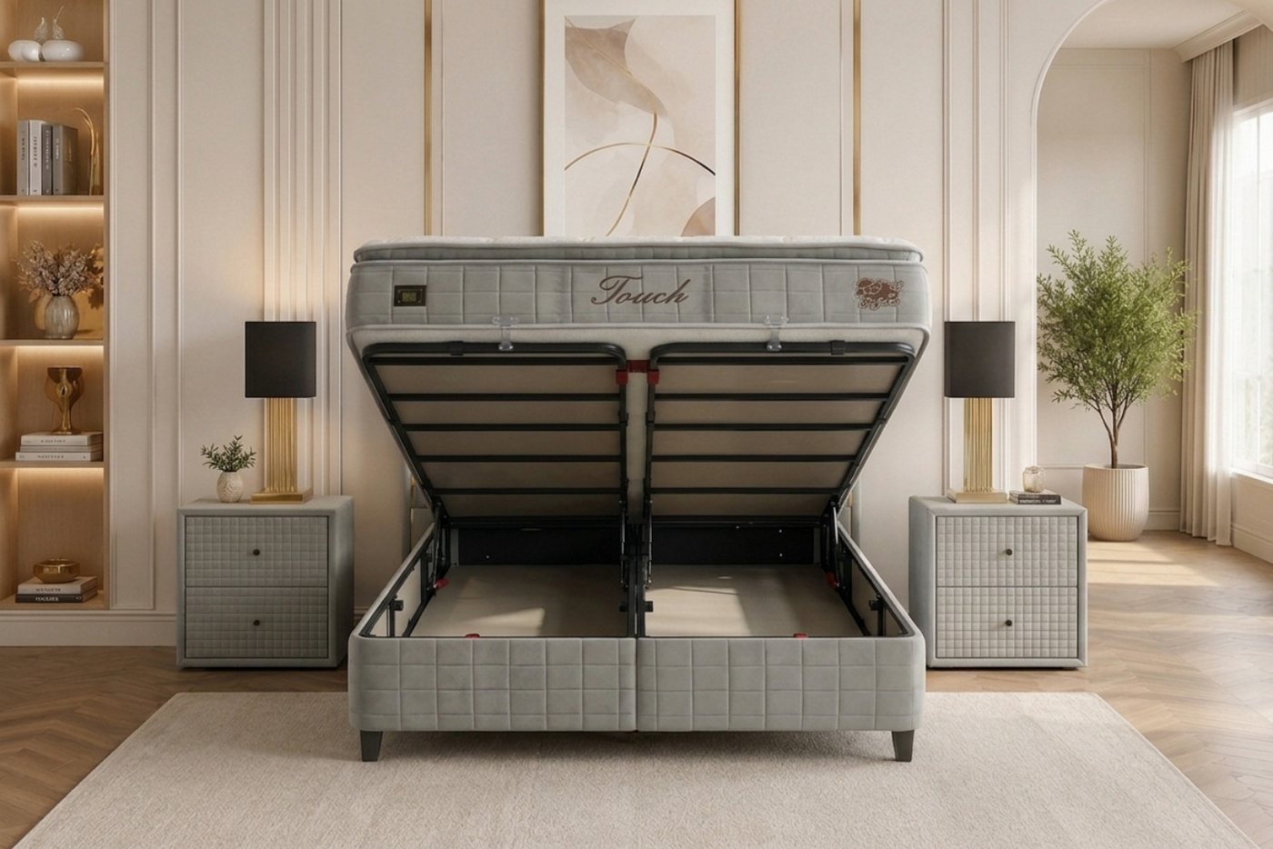gowoll Boxspringbett Wooltouch Stauraumbett, Doppelbett inkl. Matratze (Set, erhältlich in den Größen 140x200cm, 160x200cm und 180x200cm), inkl. zwei Bettkästen – Bild 2 von 5